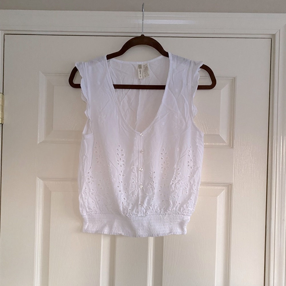 White shirt, lined; Japna brand; small; cropped, elastic waist